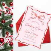 Rosa & Red Retro Bow Französisches Weihnachtsessen Einladung