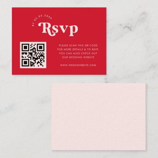 Rosa Red Retro Script Custom QR Code Wedding RSVP Begleitkarte (Vorne/Hinten)
