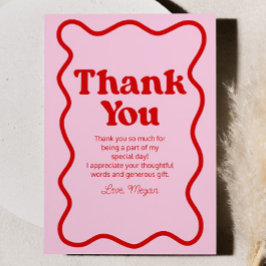 Rosa Red Retro Wavy Border Geburtstagsparty Dankeskarte