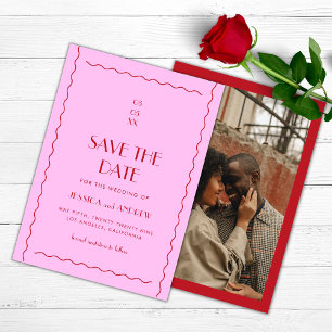 Rosa Red Retro Wavy Seventies Hochzeit Save The Date