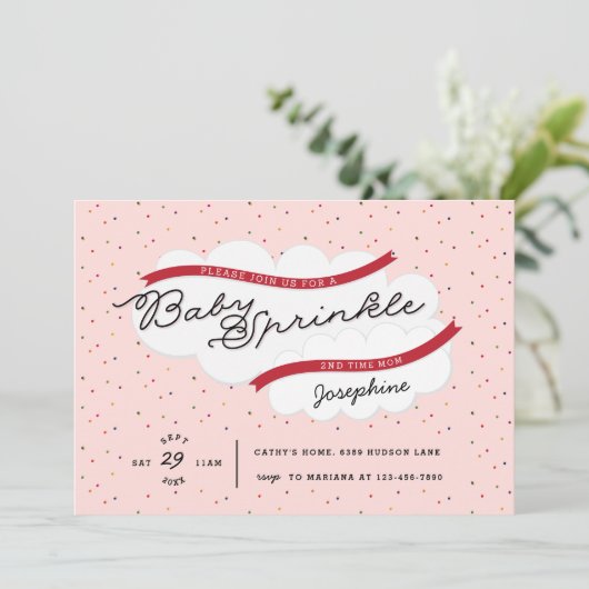 Rosa Red Second Baby Sprinkle Einladung (Stehend Vorderseite)