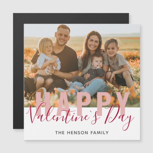 Rosa Red Valentine Day Script Family Foto Magnetkarte (Vorne/Hinten)