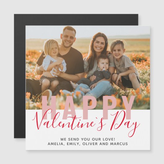 Rosa Red Valentine's Day Script Family Foto Card Magnetkarte (Vorne/Hinten)