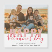 Rosa Red Valentine's Day Script Family Foto Card Magnetkarte (Vorderseite)