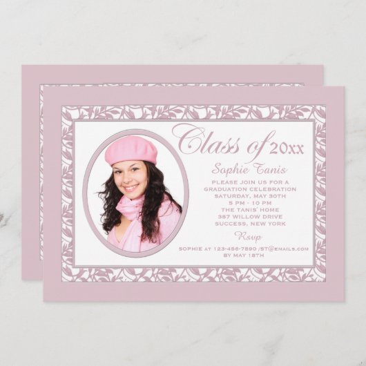 Rosa Reflection Foto Einladung (Vorne/Hinten)