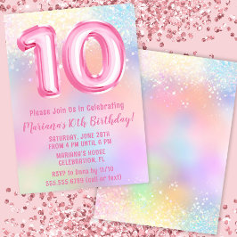 Rosa Regenbogen 10. Geburtstag Einladung