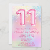 Rosa Regenbogen 11. Geburtstag Einladung (Vorderseite)