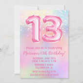 Rosa Regenbogen 13. Geburtstag Einladung (Vorderseite)