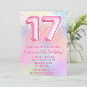 Rosa Regenbogen 17. Geburtstag Einladung (Stehend Vorderseite)