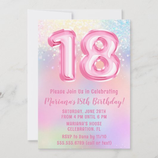 Rosa Regenbogen 18. Geburtstag Einladung (Vorderseite)