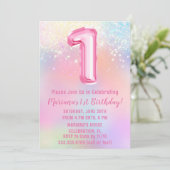 Rosa Regenbogen 1. Geburtstag Einladung (Stehend Vorderseite)