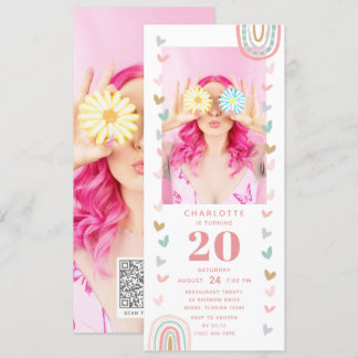 Rosa Regenbogen 20. Modern Foto Geburtstagsparty Einladung