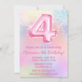 Rosa Regenbogen 4. Geburtstag Einladung (Vorderseite)