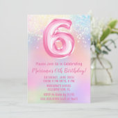 Rosa Regenbogen 6. Geburtstag Einladung (Stehend Vorderseite)