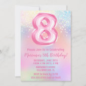 Rosa Regenbogen 8. Geburtstag Einladung (Vorderseite)