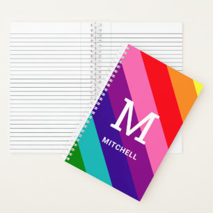 Rosa Regenbogen-Diagonales Monogramm Name Notizblock