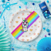 Rosa Regenbogen Einhorn mit Schmetterling auf Nase Pappteller (Party)