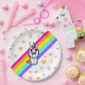 Rosa Regenbogen Einhorn mit Schmetterling auf Nase Pappteller (Party)