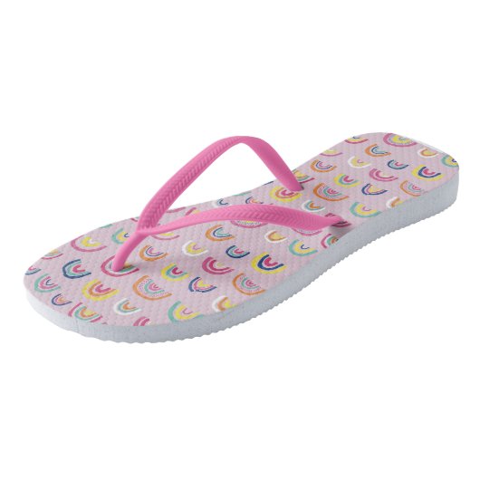 Rosa Regenbogen Flip Flops Badesandalen (Schrägansicht)