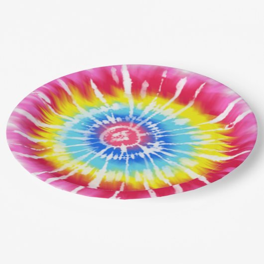 Rosa Regenbogen-Gefärbte Krawatte Spiralplatte Par Pappteller (Schrägansicht)