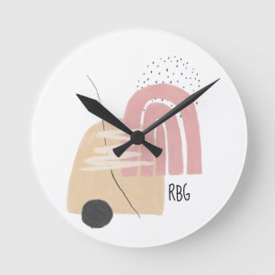 Rosa Regenbogen Geometrisches Monogramm-Musterdesi Runde Wanduhr