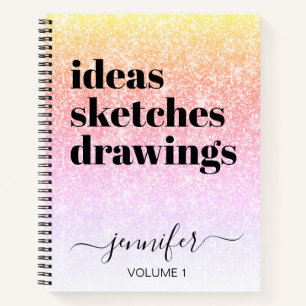 Rosa Regenbogen Glitter Dein Name Skizzenbuch Mädc Notizblock