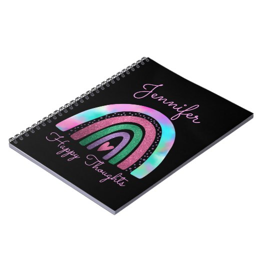 Rosa Regenbogen Glitzer & Herz Girls Personalisier Notizblock (Linke Seite)