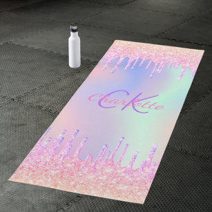 Rosa Regenbogen-Glitzer-Tropfen holografisches Mon Yogamatte