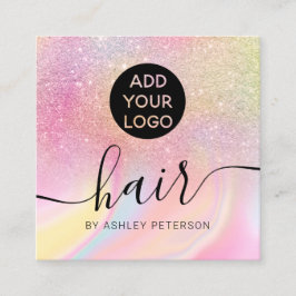 Rosa Regenbogen-Logo aus Marmor Glitzer Quadratische Visitenkarte