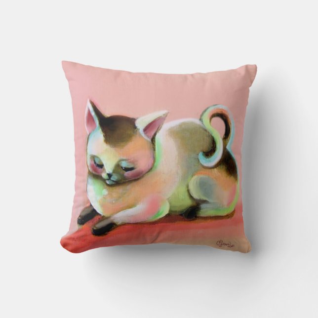 Rosa Regenbogen Sherbert Kittykitsch-niedliches Kissen (Vorderseite)