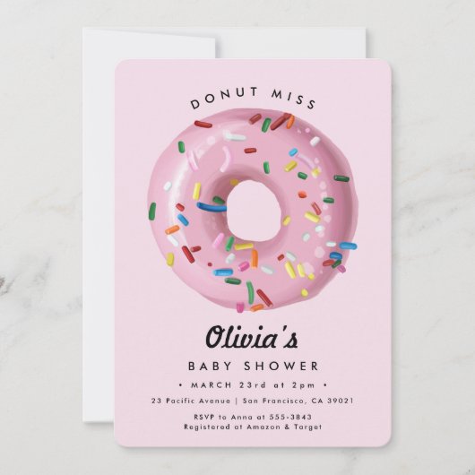 Rosa Regenbogen Sprinkle Donut Babydusche Einladung (Vorderseite)