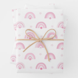 Rosa Regenbogen und Blume Kinderdusche Geschenkpapier Set