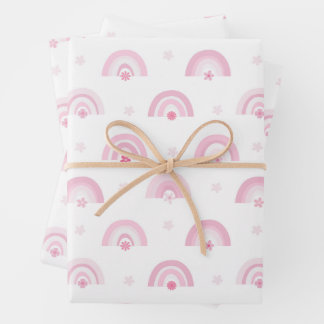 Rosa Regenbogen und Blume Kinderdusche Geschenkpapier Set