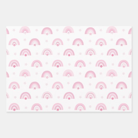 Rosa Regenbogen und Blume Kinderdusche Geschenkpapier Set (Vorderseite)