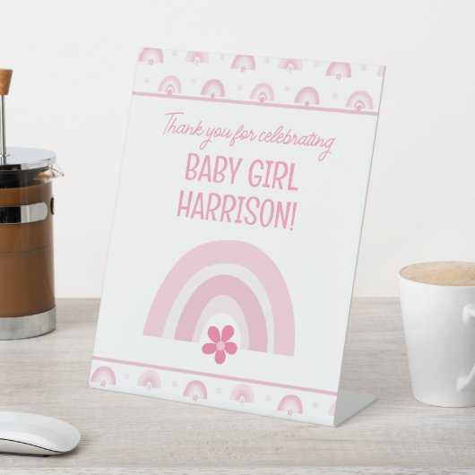 Rosa Regenbogen und Blume Kinderdusche Sockelschild (In SItu)