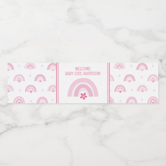 Rosa Regenbogen und Blume Kinderdusche Wasserflaschenetikett (Einzelnes Label)