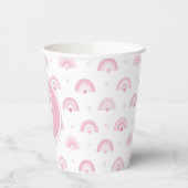 Rosa Regenbogen und Blume Monogram Babydusche Pappbecher (Links)