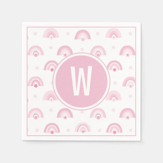 Rosa Regenbogen und Blume Monogram Babydusche Serviette (Vorderseite)