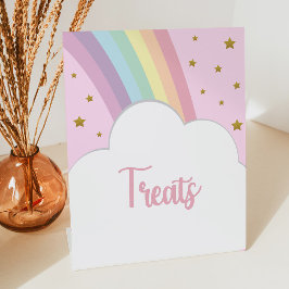 Rosa Regenbogen und Sterne Leckereien Party Sockelschild