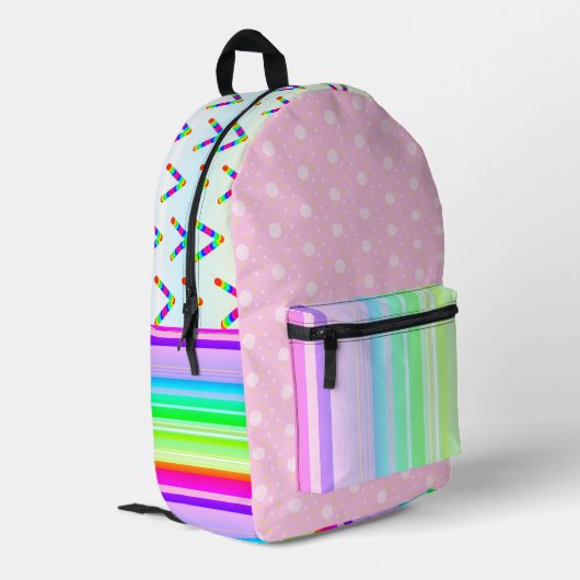 Rosa Regenbogenfarben, leuchtend bedruckter Rucksa Bedruckter Rucksack (Rückseitige Ecke links)