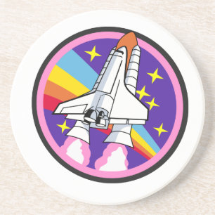 Rosa Regenbogenrakete aus Abzeichen Sandstein Untersetzer
