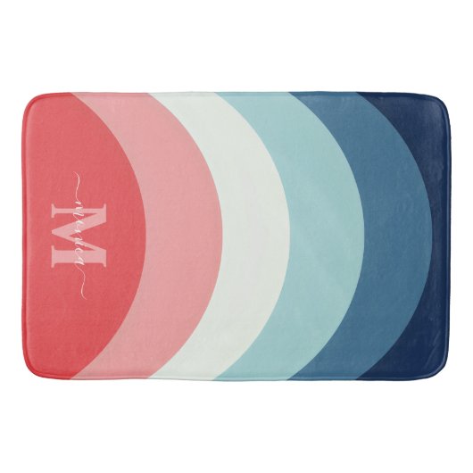 Rosa Regenbogenstreifen Monogramm Name Badematte (Vorderseite)