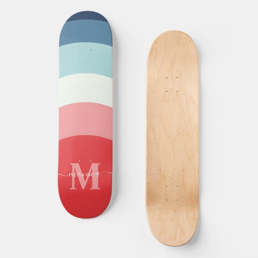 Rosa Regenbogenstreifen Monogramm Name Skateboard (Vorderseite)