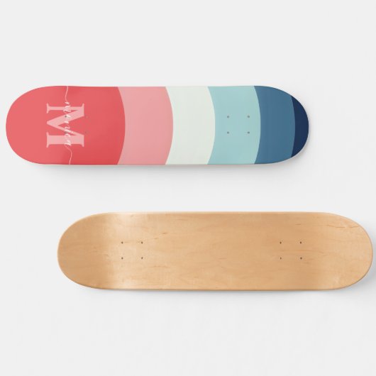 Rosa Regenbogenstreifen Monogramm Name Skateboard (Horizontal)