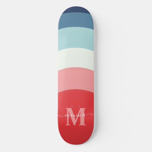 Rosa Regenbogenstreifen Monogramm Name Skateboard (Vorderseite)