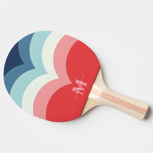 Rosa Regenbogenstreifen Monogramm Name Tischtennis Schläger (Seitenansicht)