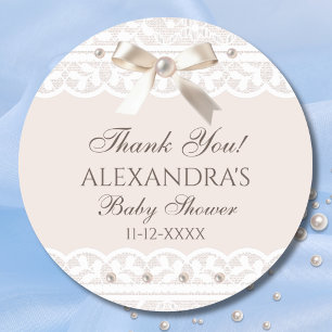 Rosa Regency-Spitzen-Schleife Baby Shower Danke Runder Aufkleber