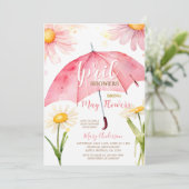 Rosa Regenschirm im April Duschen bringen Mai Blum Einladung (Stehend Vorderseite)