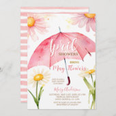 Rosa Regenschirm im April Duschen bringen Mai Blum Einladung (Vorne/Hinten)