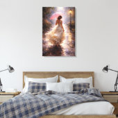 Rosa Regenschirm: Impasto-Stil Leinwanddruck (Insitu (Schlafzimmer))